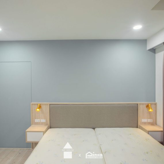 桃園35坪新成屋｜現代混搭松石綠藝術牆與半圓弧格柵玄關 實景照片 8